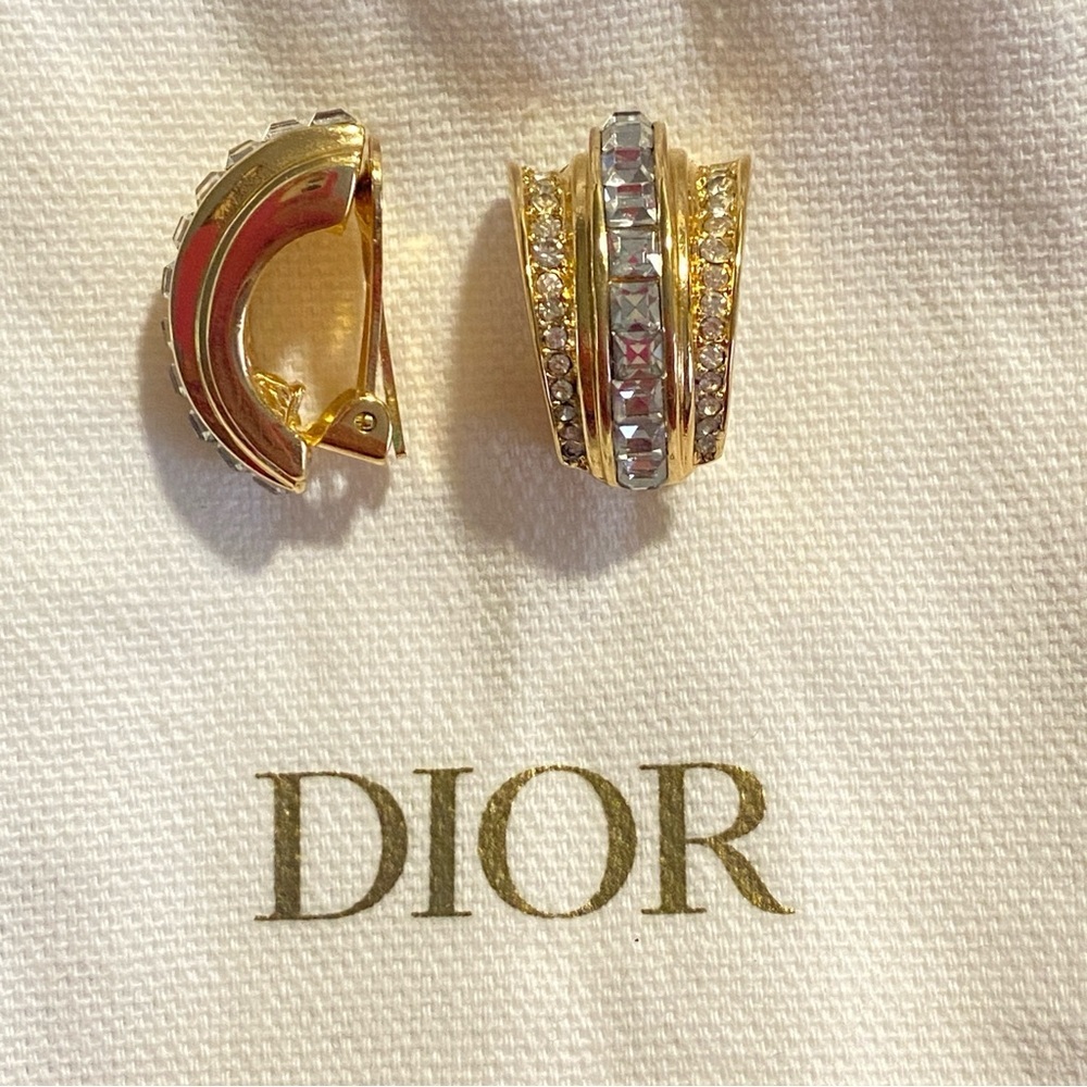 Gorgeous Vintage Christian Dior Art Deco Baquette Rhinestone Clip On Earrings - Picture 4 of 8